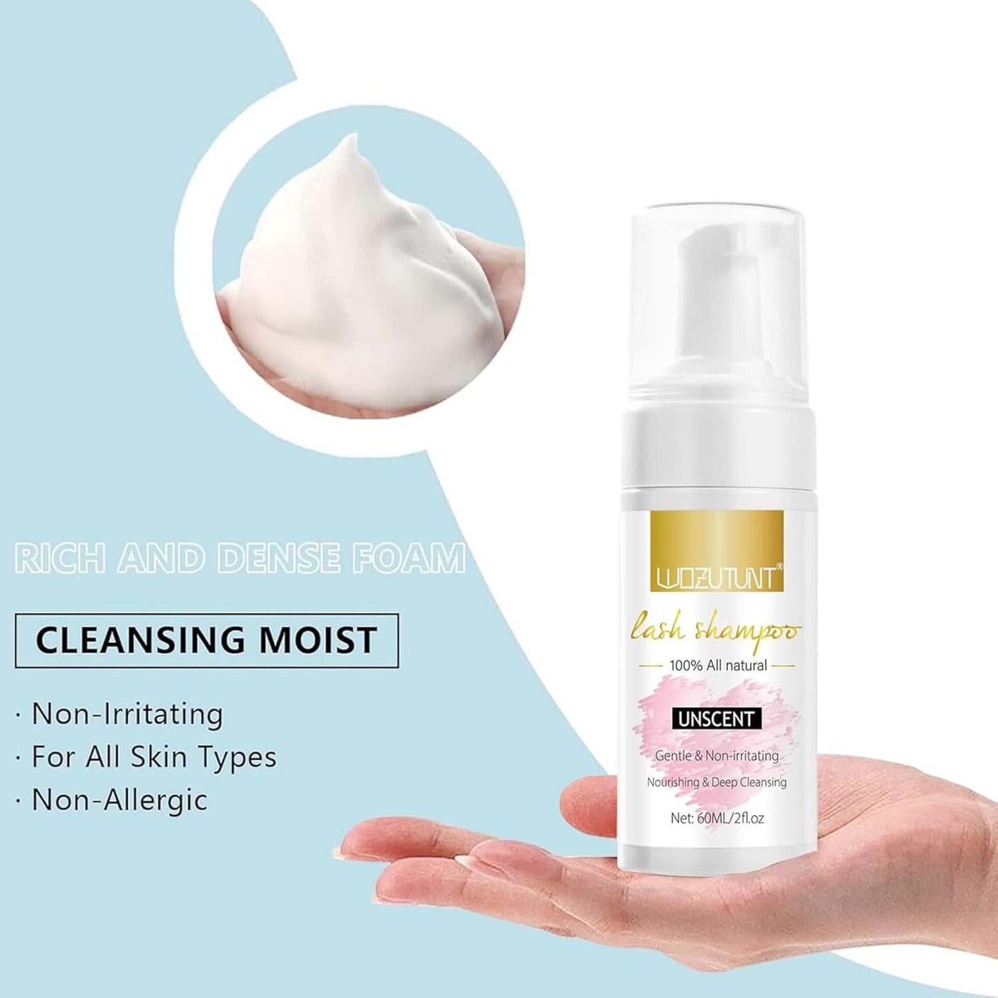 Eyelash Extension Cleanser Lash Mousse Lash Shampoo for Extensions, USB Mini Portable Fan Rechargeable Electric Handheld Air Conditioning (lash kit-handheld fan)