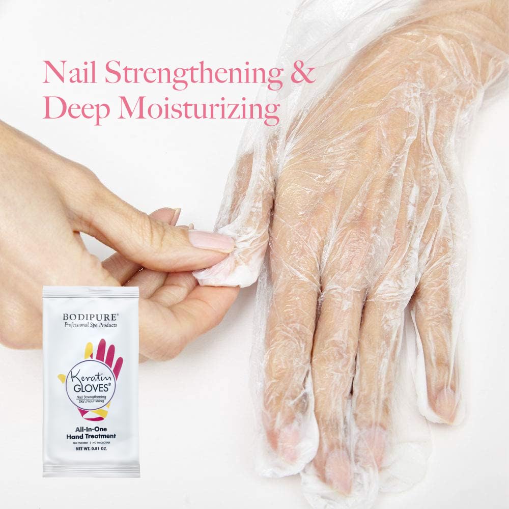 Bodipure All-In-1 Moisturizing Hand Mask, Keratin & Vitamin E Hand Mask for Dry Cracked Hands, Natural Moisturizing Gloves Formula, Strengthen Nails & Repair Hands 12 Pairs