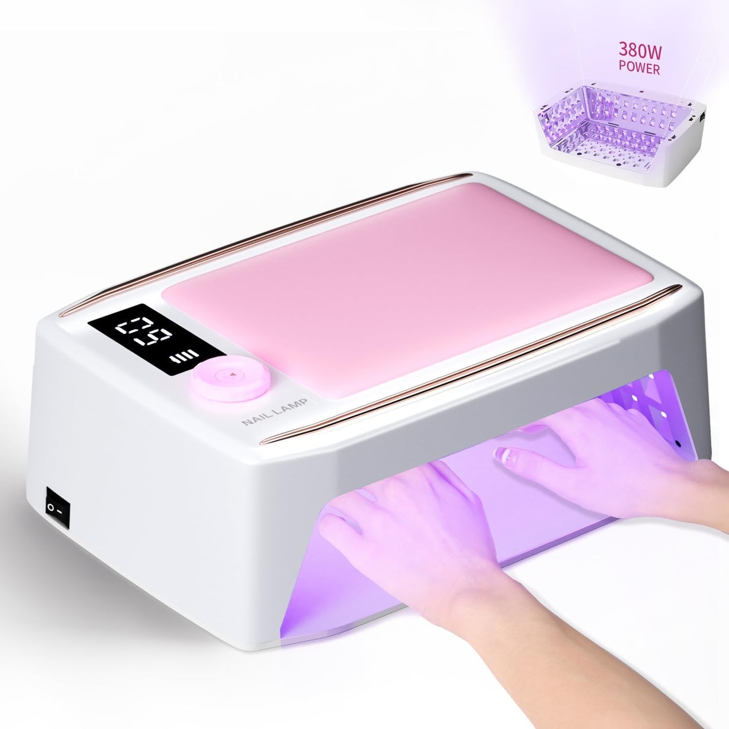 krofaue 380W UV Nail Lamp - Professional Rechargeable Nail Dryer for Gel Polish with Detachable Arm Rest, 6 Timer Settings UV Light for Gel Nails (Pink)