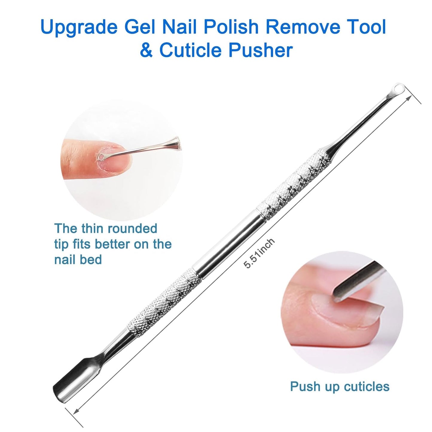 Premium Stainless Steel Manicure Tools 2-Piece Set, Upgrade Gel Nail Polish Remove Tool & Cuticle Pusher, Cuticle Trimmer & Nail Lifter, Durable&Hygienic, For Women