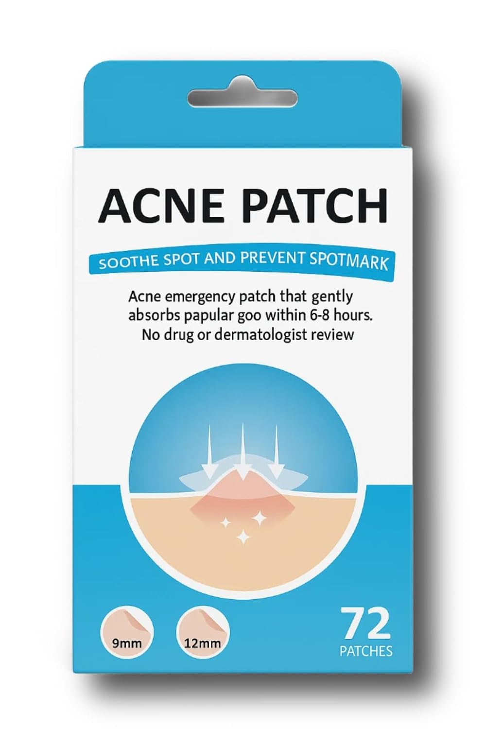 Hydrocolloid Acne Pimple Patch – 72 Count (9mm & 12mm) | Invisible Spot Patches for Pimples, Zits, Blemishes & Whiteheads | Fast Healing, Waterproof, Strong Adhesion & Gentle on Skin