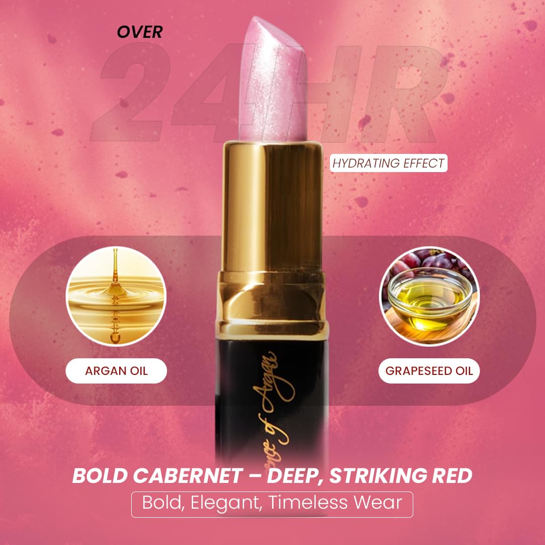 Essence Of Argan Pink Lip Stick for Cracked and Dry Lips - 100% Pure Argan Oil, Shea Butter, Jojoba Oil & Aloe Vera - Hydrating Long Lasting Lipstick - Deep Moisturizing Pink LipStick for Women