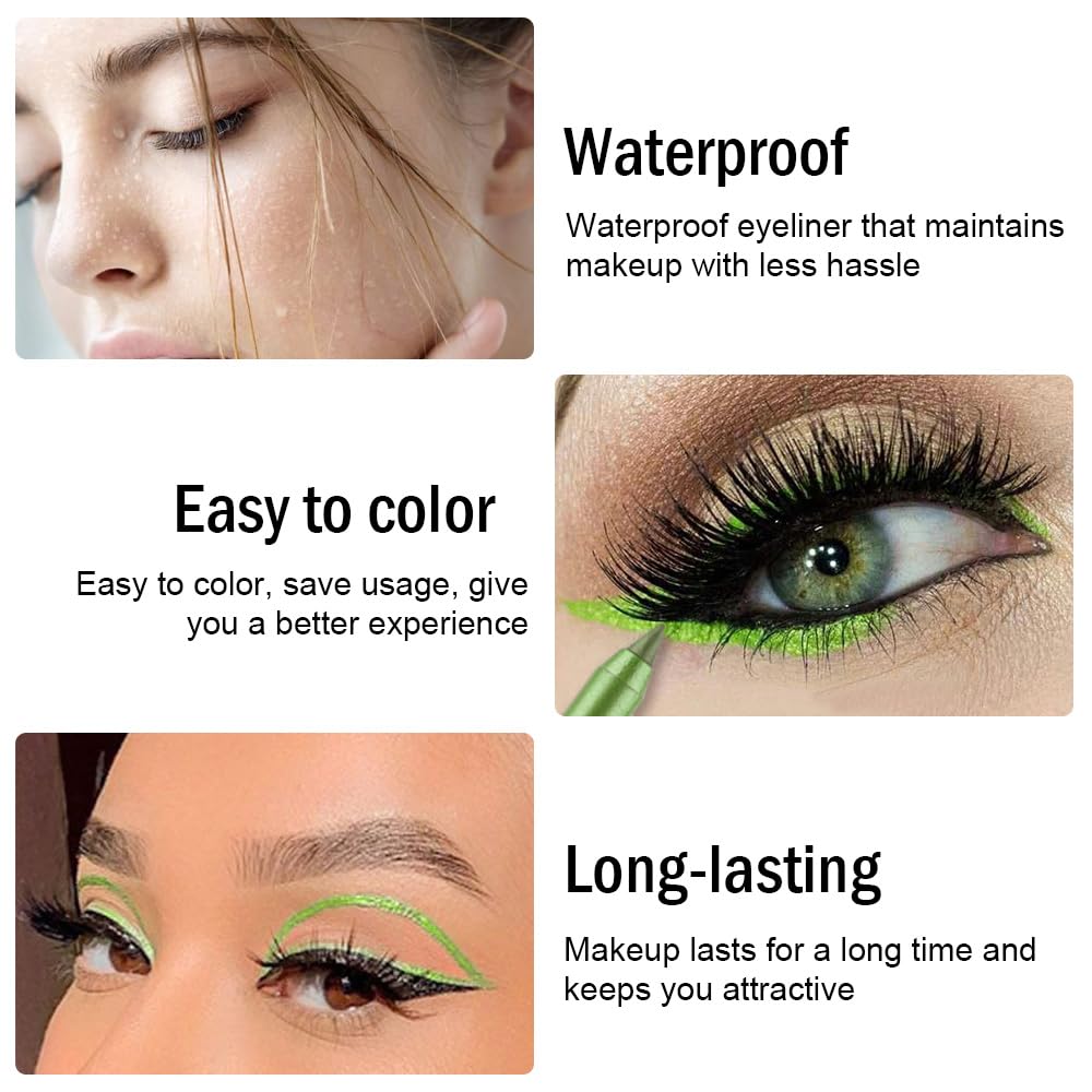 evpct Green Glitter Eyeliner Pencil for Eyes, Apple Avocado Green Metallic Shimmer Eye Liner Pencil Makeup Waterproof Smudge Proof, Colored Gel Waterline Eyeliner Face Eye Paint Stick Halloween Makeup