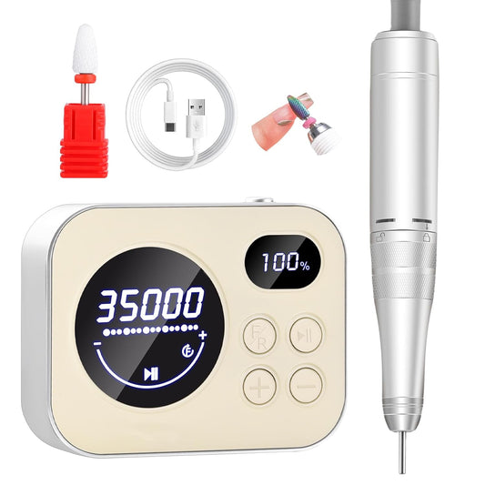 Makartt Electric Nail Drill: Rechargeable Nail Drill Machine 35000RPM, Adelise Ultra Smooth Portable E File Nail Grinder with Nail Bit