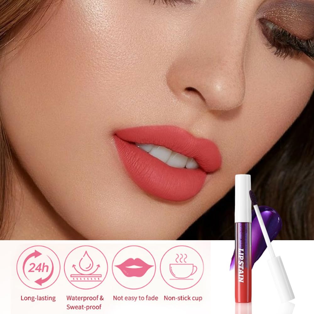 evpct Orange Red Peel Off Lip Stain Tints with Tweezer, Matte Liquid Lipstick Lip Stain Long Lasting Waterproof for Women, Non-stick Cup Lipstick Peel Off High Pigmented Smudge-proof Easy to Apply, 06