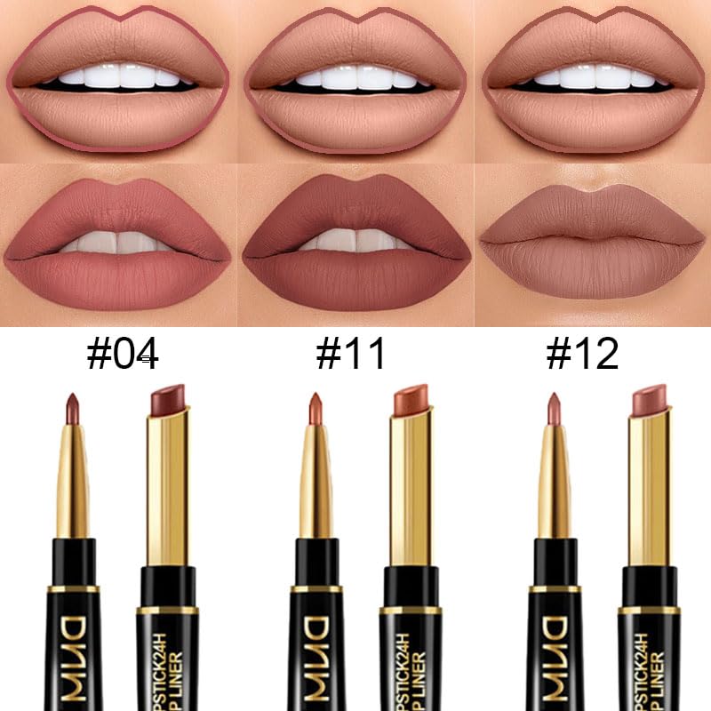 evpct 3Pcs Chestnut Nude Brown Matte Lip Liner and Lipstick Combo Set Kit for Women Antique Rose Magic Lipstick 24 Hours Original Lip Liner Makeup Stain Long Lasting Waterproof Smudge Proof labial