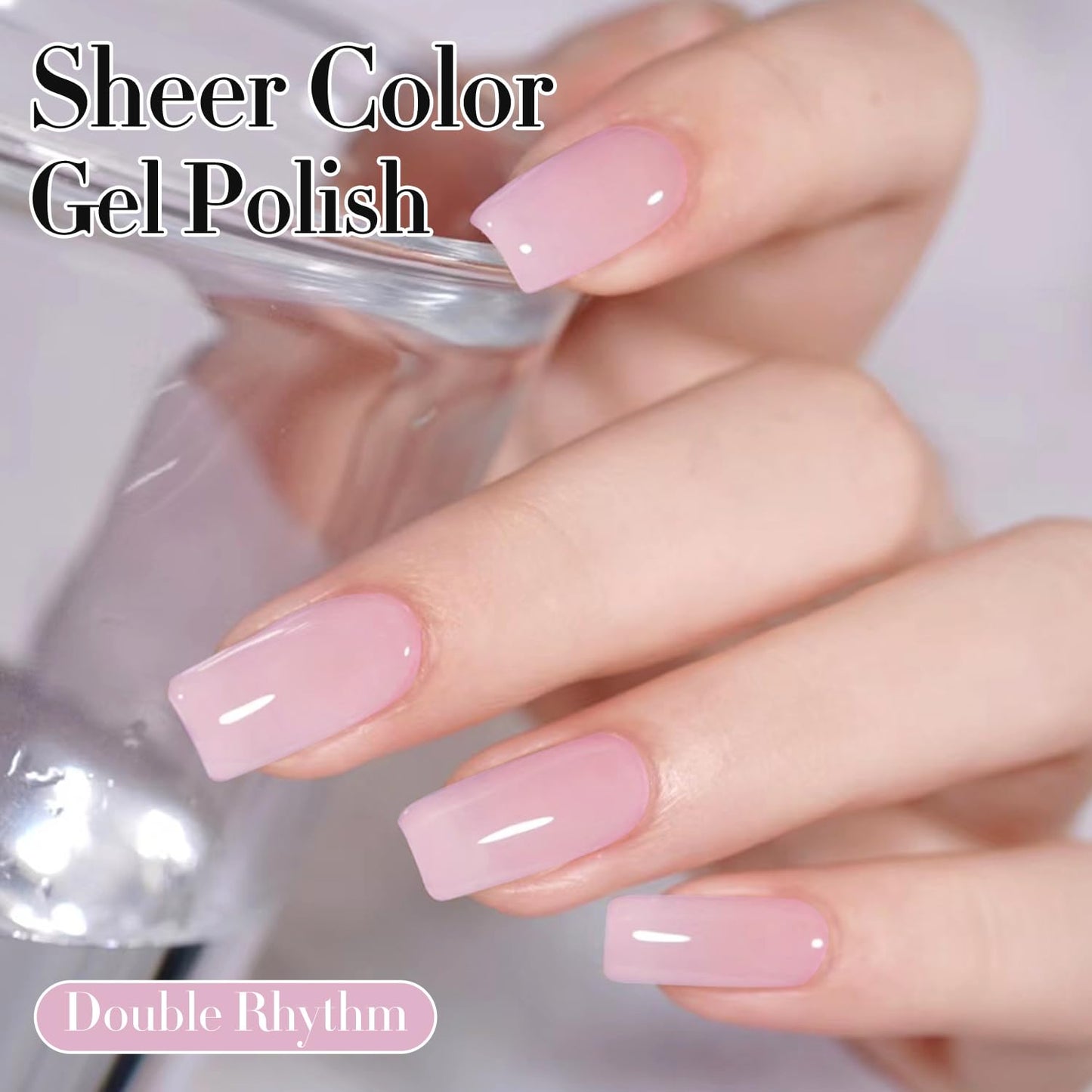 Double Rhythm Translucent Gel Polish Sheer Neutral Natural Light Milky Same Color Same Bottle 15ML Jelly Nail Polish Nail Art DIY at Home (Pink Purple-A1314)