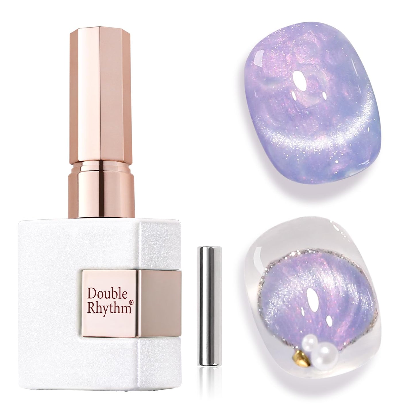 Double Rhythm 15ML Ice Glass Cat Eye Gel Polish with Magnet Holographic Glitter Shimmer Translucent Sheer Color Salon Soak Off Magnetic Nail at Home (Blue Purple-MC1137)