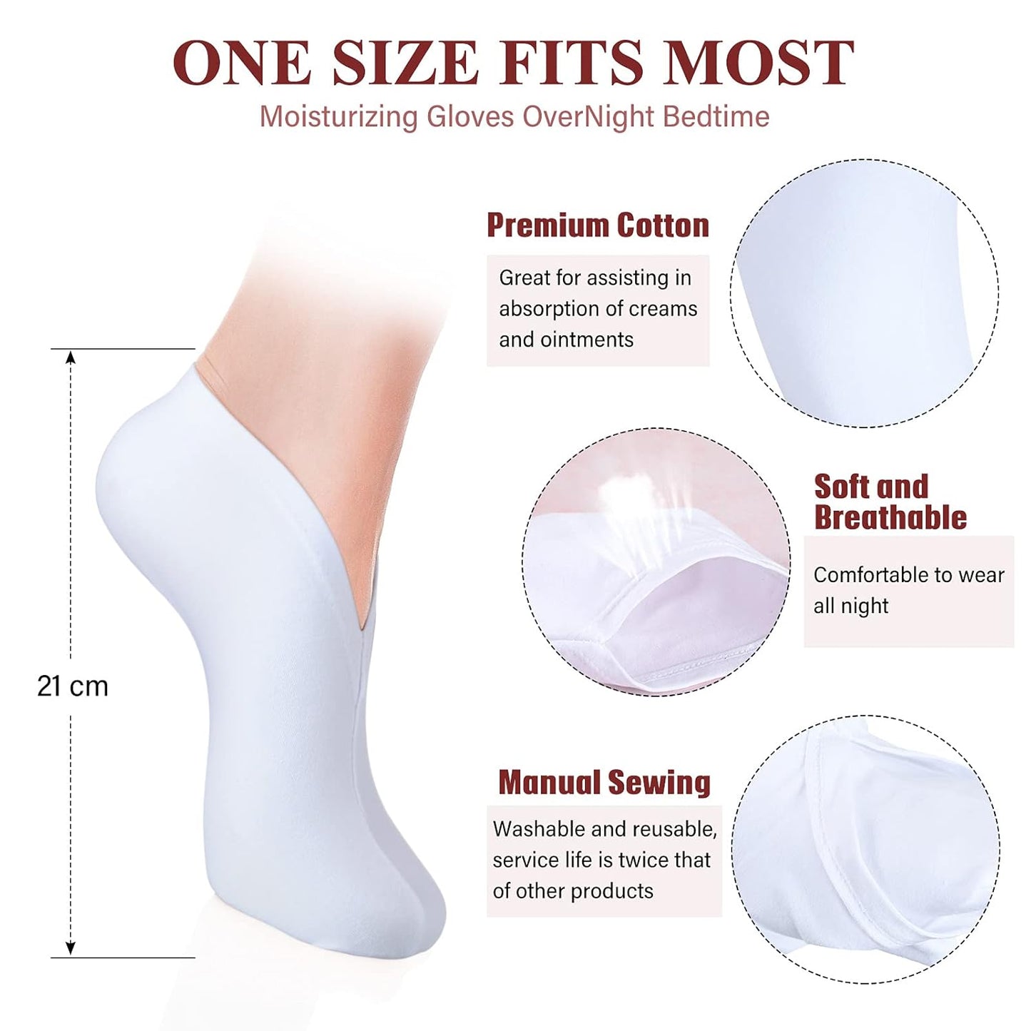 Geyoga 10 Pairs Moisturizing Socks Overnight for Dry Feet Spa Cotton Moisture Enhancing Cosmetic Socks for Women and Men, White