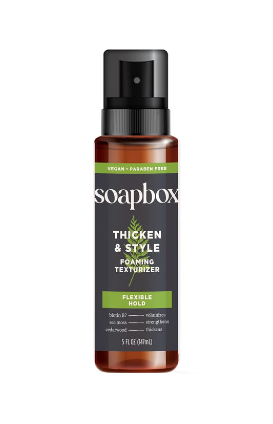 Soapbox Men's Thicken & Style Foaming Texturizer, Men's Hair Styling Foam, Hair Care for Men, 5oz