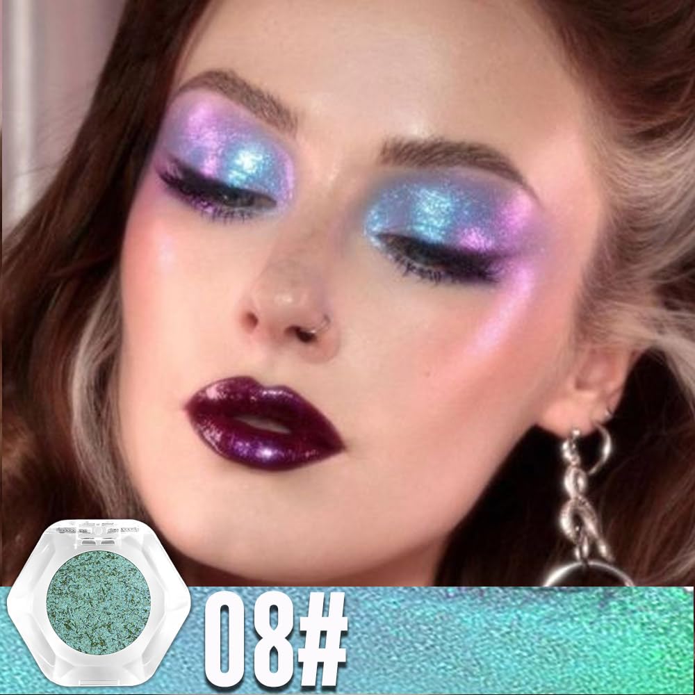 evpct Pale Green to Pink Chameleon Eyeshadow Palette, Color Changing Loose High Pigment Shimmer Metallic Rainbow Eyeshadow Makeup Pallet, Green Pink Holographic Multichrome Eyes Highlighter