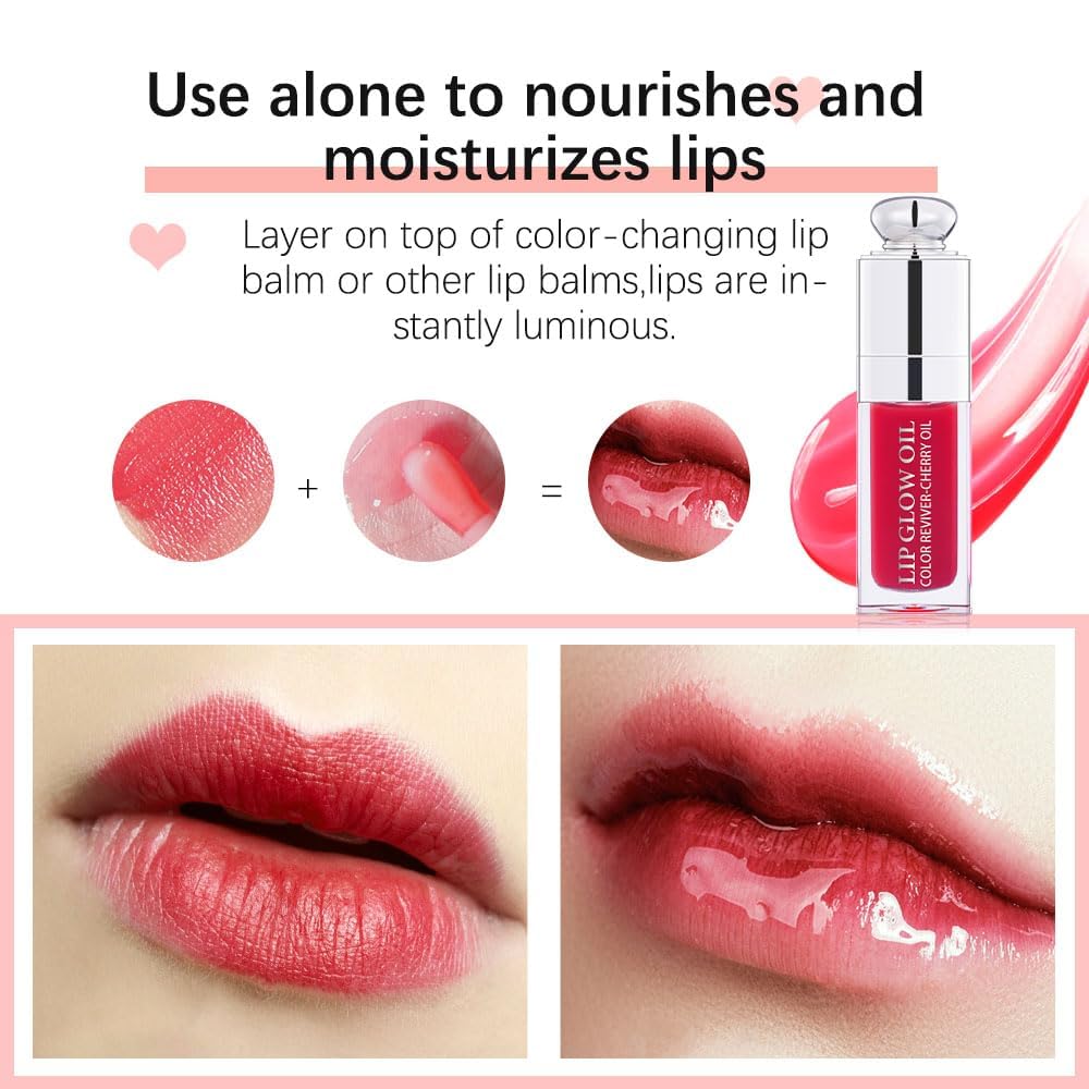 Hydrating Lip Glow Oil-Lip care oil- Lip Oil Tinted for Lip Care and Dry Lips-Prevents Dry Cracked-Non-sticky Big Brush Head-Lip Plumping -Lip Oil gloss tinted-008
