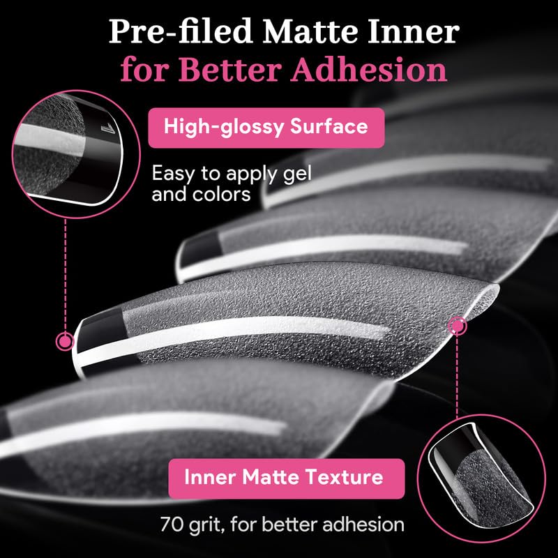 Extra Short Square Fake Nail Tips, 15 Sizes 240 PCS Clear French Half Matte Press On False Nail Tips Pre-shaped Full Cover Gel Nail Tips Extensions Long Lasting for DIY Beginners & Salon Manicure