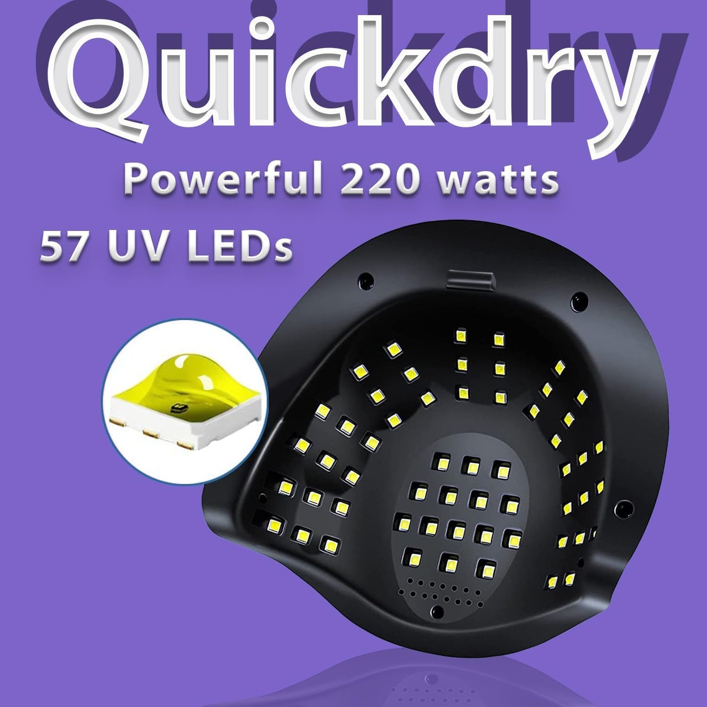 W&H 220W LED UV Light Dryer for Nails Gel Polish Lámpara para Uñas 57 LEDs 4 Timer Preset, Auto On Fingernail Toenail 6ft Powercord