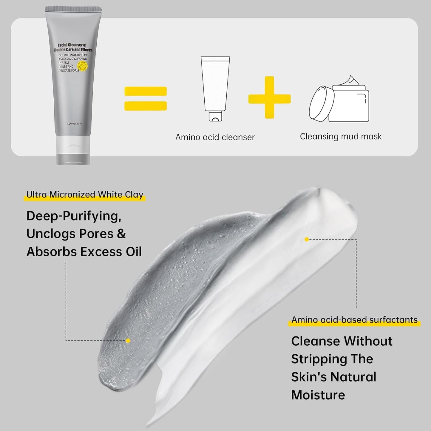 Gentle Exfoliating Face Wash for Deep Pore Cleanser and Blackhead Removal, Facial Cleanser for Oily Skin & Sensitive Skin, Double Cleansing Daily Facial Wash with Hyaluronic Acid + Glycerin, 3.52 Oz