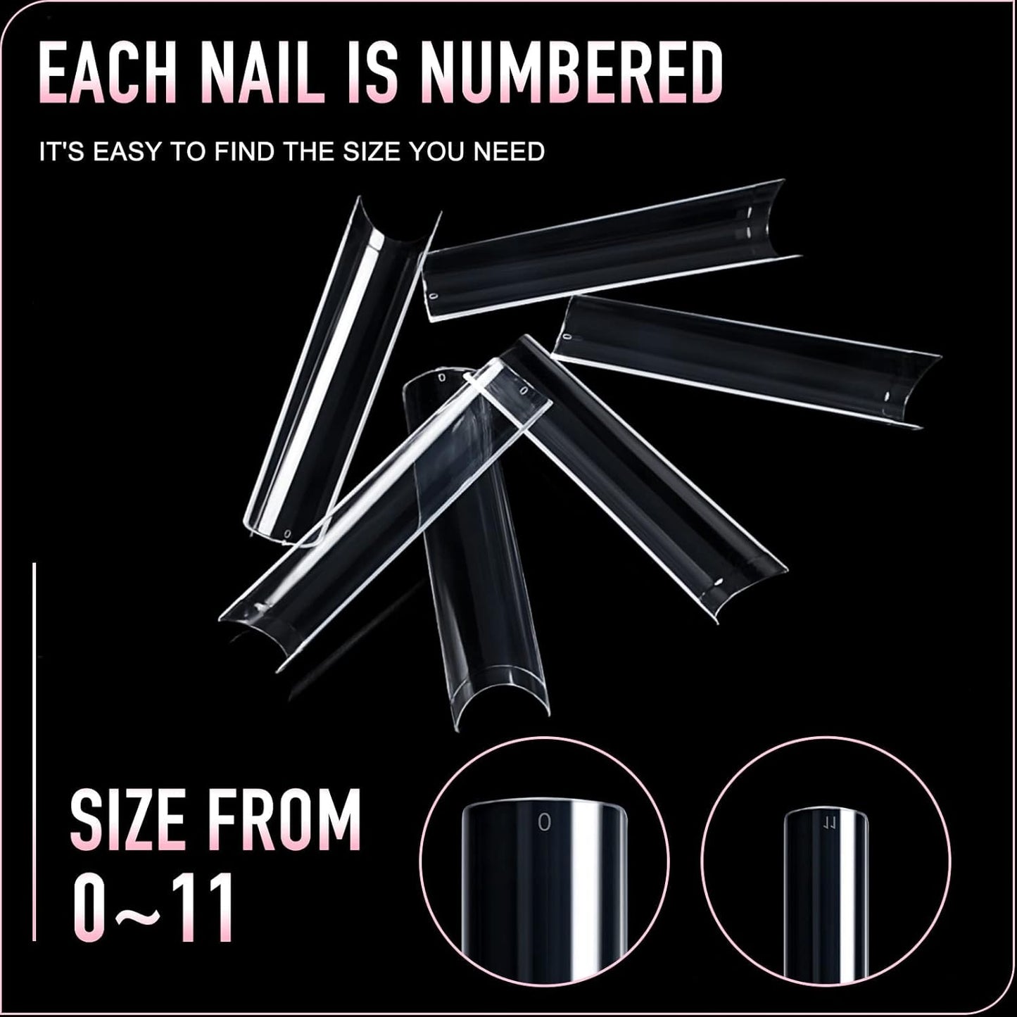 Ranrose 600PCS Clear Extra Long Nail Tips for Acrylic Nails Professional, No C Curve Gel Tips 12 Size XXXL Pre-shaped Half Cover Fake Nail for Press On Nail Extensions