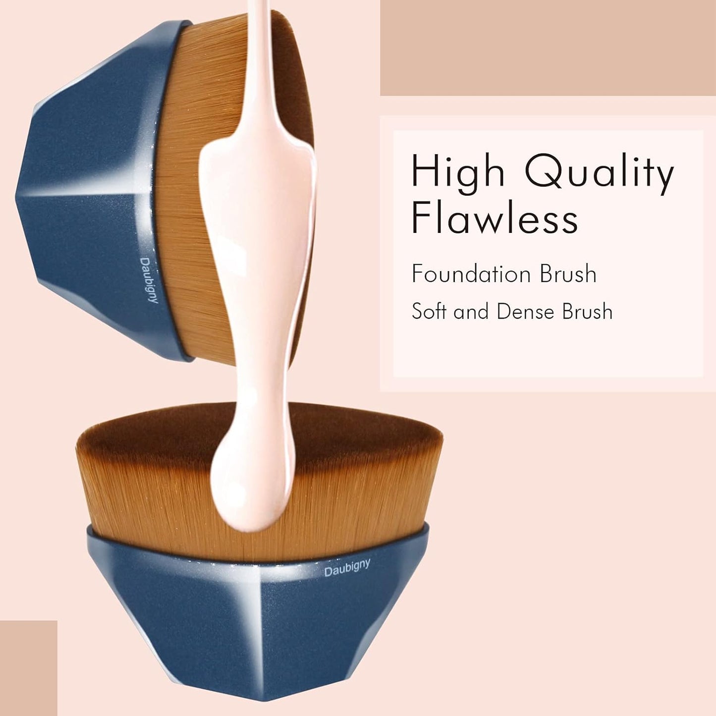 Daubigny Perfect Makeup Brush for Face Blush Foundation Brush for Blending Liquid, Cream or Flawless Powder Cosmetics with Protective Case (Blue)