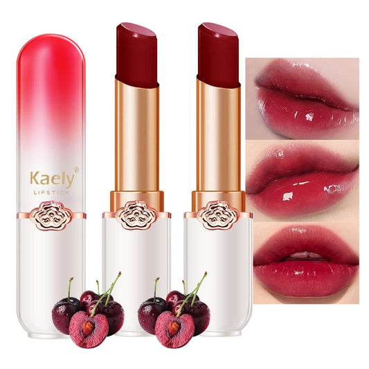 evpct 2Pcs Black Red Cherry Magic Mood Color Changing Lipstick Long Lasting 24 Hours Original for Women, PH Color Change Changing Jelly Lipstick Tinted Lip Balm Gloss Stain Makeup Set labiales magicos