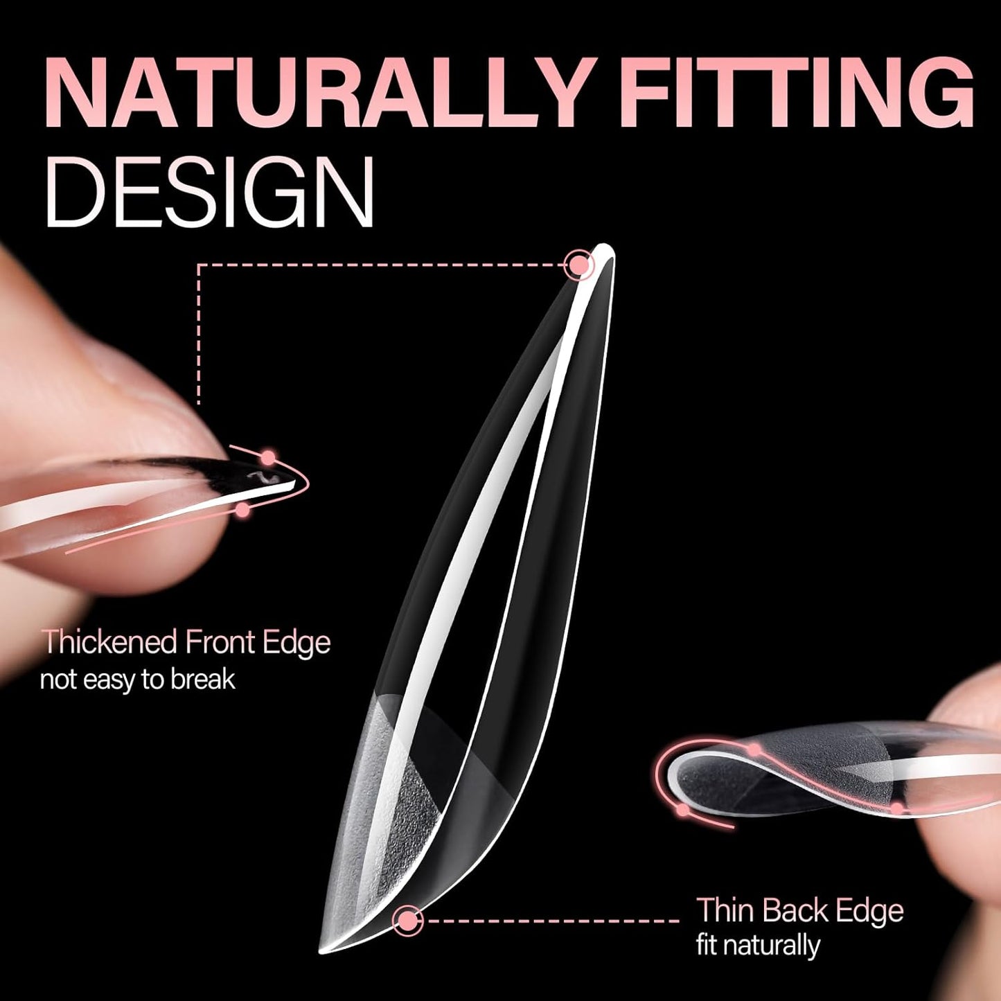 AILLSA Medium Almond Nail Tips Gel Half Matte Acrylic Nail Tips Clear Gelly Full Cover Pre-Filed Press on Nail tips Fake Nails For Extentions Manicure Salon Home DIY 216PCS 12 Sizes