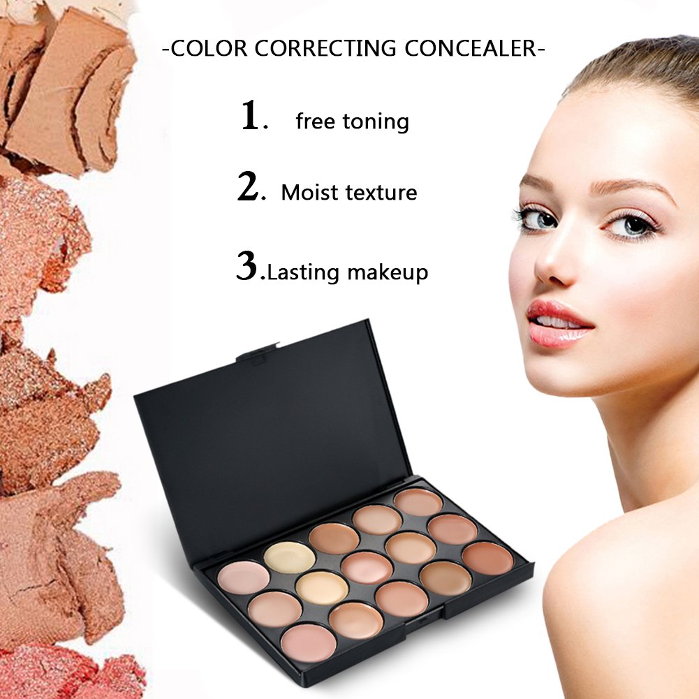 15 Colors Cream Foundation & Contour Palette, Professional Makeup Set, Multifunctional Concealer, Natural Finish, Full Coverage, All Skin Types, Unisex, Includes Storage Bag