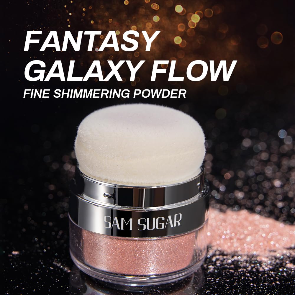 Glitter Body Highlighter Powder Body Shimmer Sparkle Face Brightening Highlighter Powder for Face Eyes Body Glow Makeup With sponge head（02#）