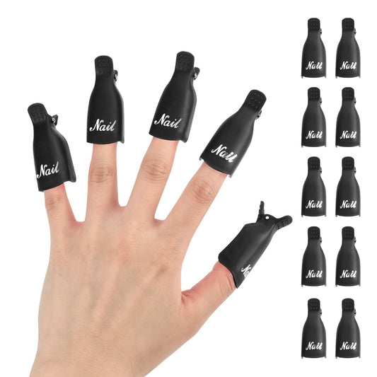 (black) 10Pcs Plastic Acrylic Nail Art Soak Off Cap Clip UV Gel Polish Remover Wrap Tool Gel Nail Polish Remover Clips for Fingernail Removal Soak Off Clips Wrap Cleaner Cap Clip