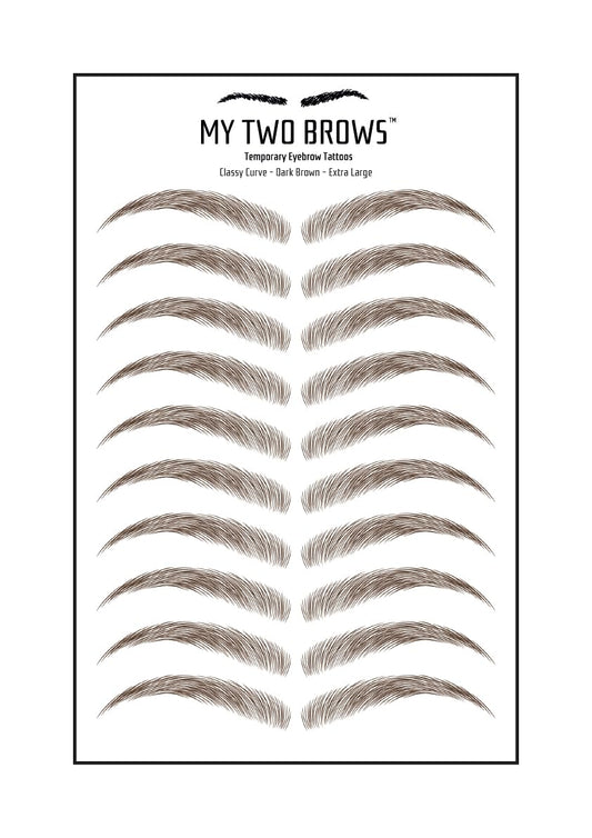 (10 pairs) Dark Brown Temporary Eyebrow Tattoo - Extra Large Size - Waterproof & Smudgeproof - Classy Curve Style Eyebrow Stickers - Sheet Lasts up to 30 Days - Won't Work on Existing Brows