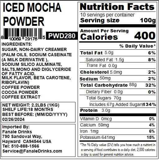 Fanale Premium Ice Mocha Bubble Tea Flavoring Powder | Perfect for Baking, Smoothies, Desserts and Drinks | Instant Flavoring Powder for Boba Milk Tea - 2.2 Pounds (Pack of 1)