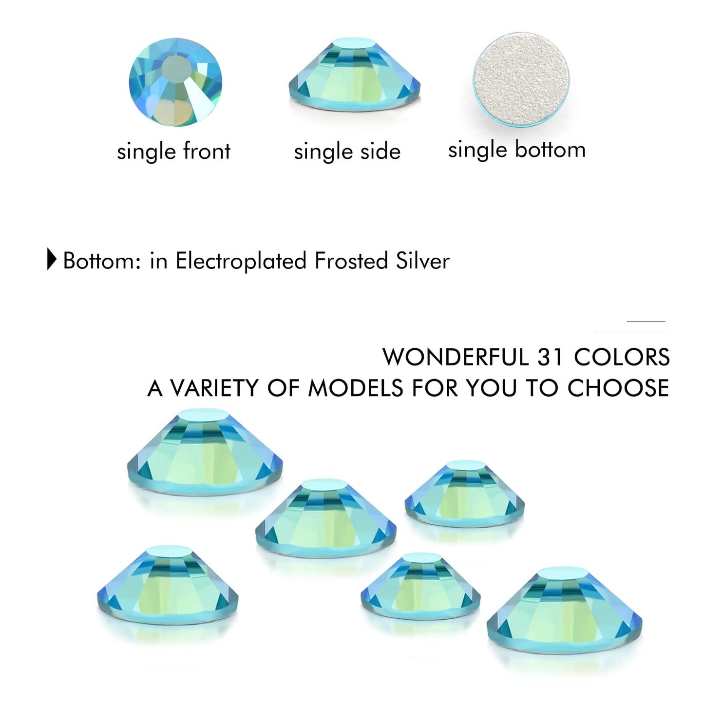 1440Pcs Aquamarine Ab Crystal Rhinestones,Glass Flatback Rhinestones Small Gemstones for Nail Face Makeup Art Crafts Clothes Decoration -(SS8,2.4mm,Aquamarine Ab)