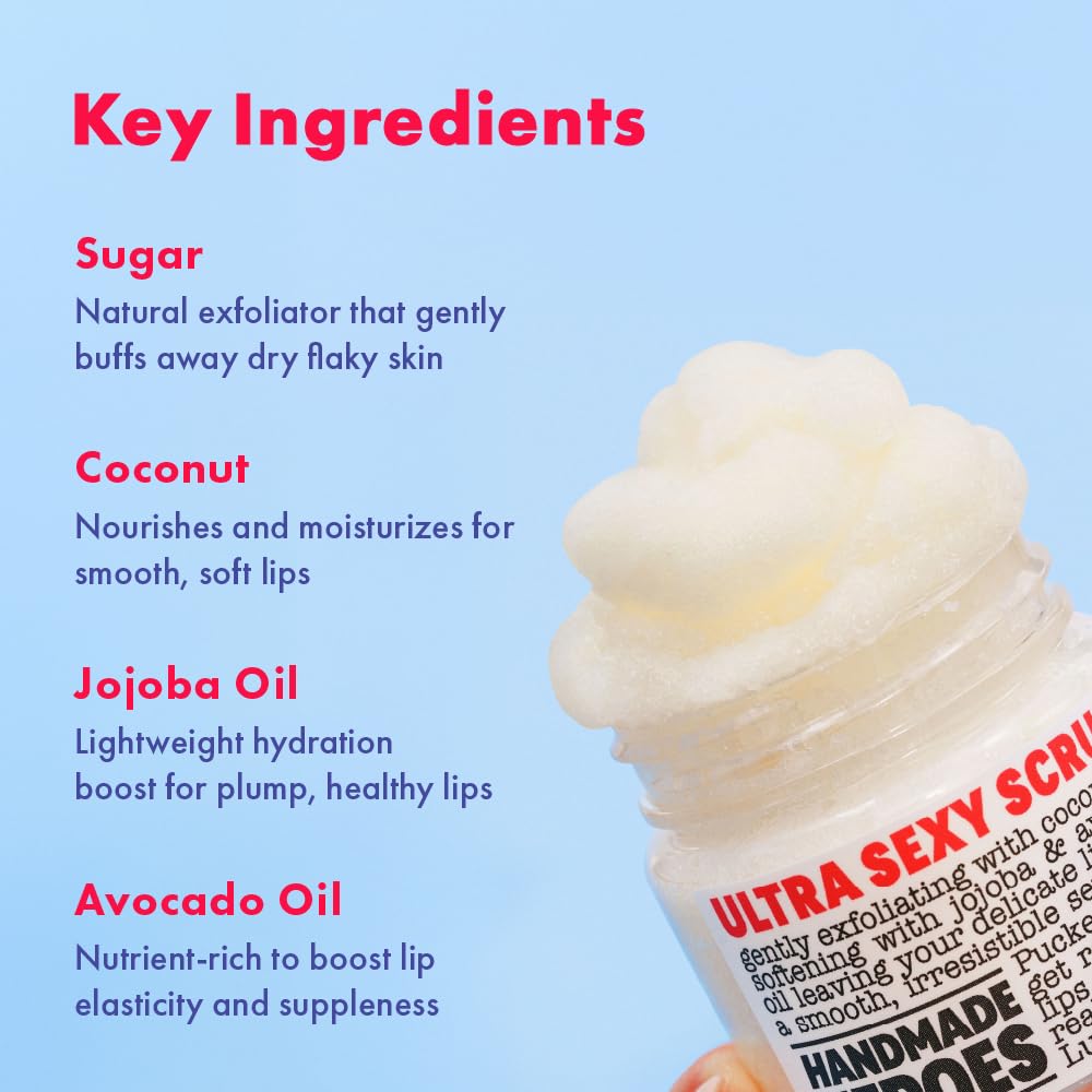 Handmade Heroes 100% Natural Coconut Lip Exfoliator & Lip Mask Gift Set - Gentle Exfoliant Sugar Lip Polish & Moisturizer for Chapped & Dry Lips