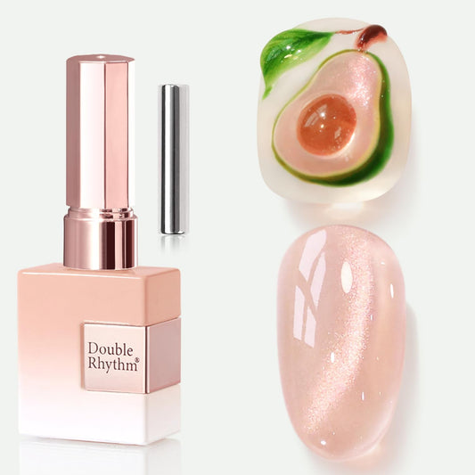 Double Rhythm 0.5 OZ Cat Eye Gel Polish with Magnet 15ML Holographic Glitter Shimmer Translucent Jelly Color Magnetic Nail Polish Salon DIY at Home (Fruit Nude-MC1203)