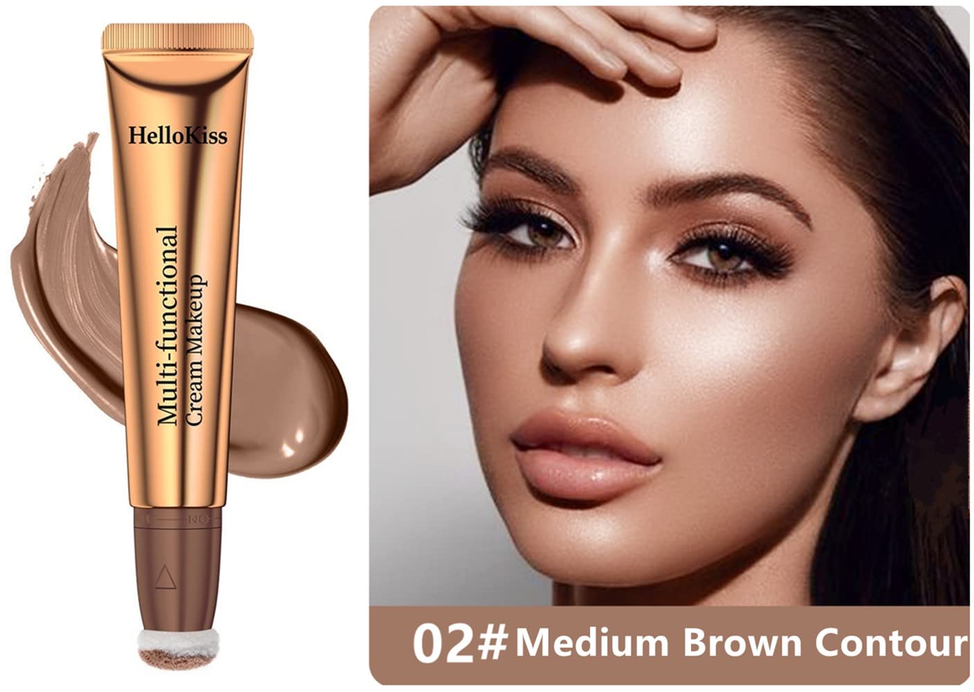 Go Ho Liquid Contour Beauty Wand,Blendable Super Silky Cream Contour Stick,Moisturizing Contour Blusher Stick with Fine Cushion Applicator,Cruelty-free, 002# Medium Brown