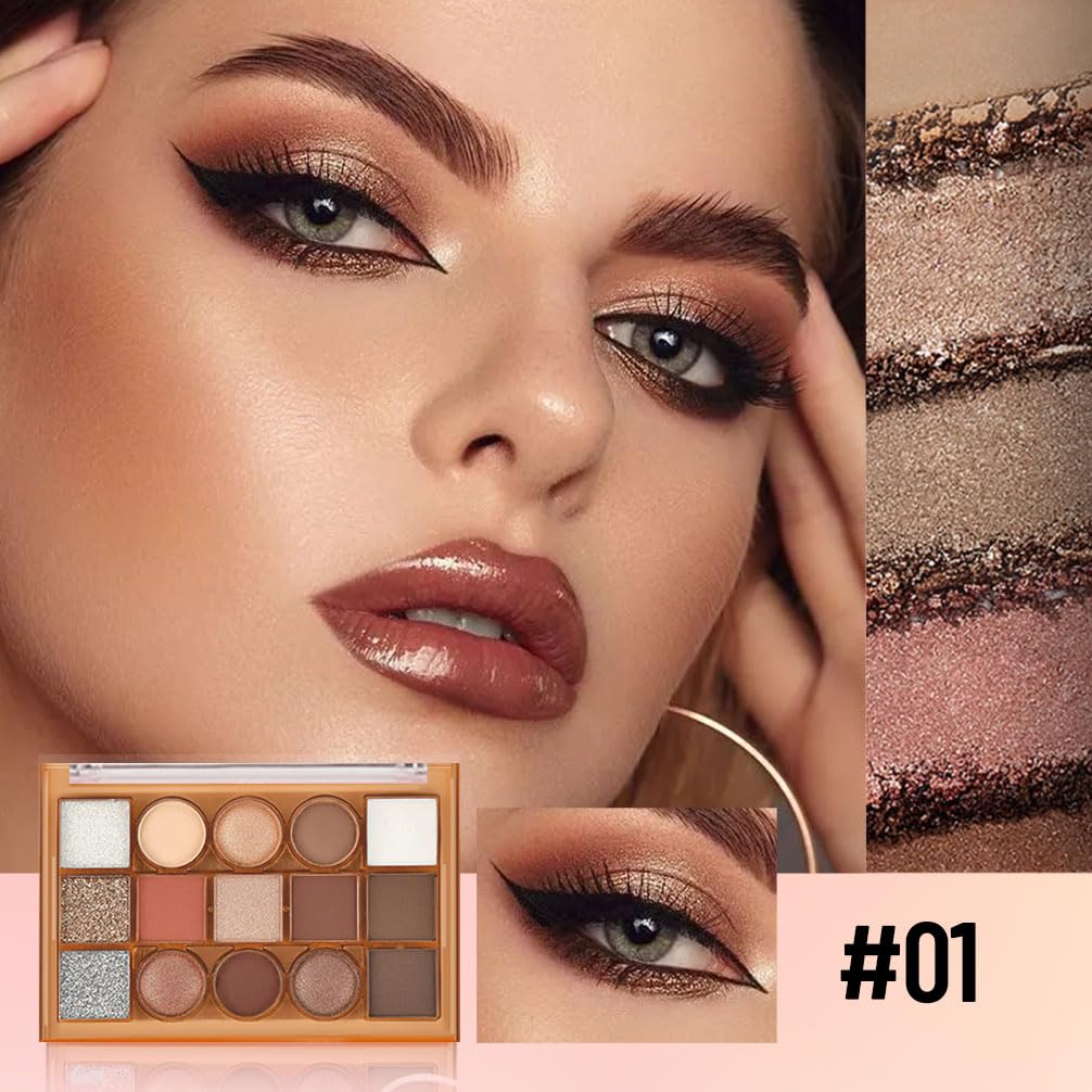 Eyeshadow Palette Makeup – Neutral Nude Matte & Shimmer Eyeshadow Palette, High Pigment Waterproof Glitter Eye shadow,Blendable Pink, Brown, Rose Gold Eye Makeup (F-01#, 1 Count (Pack of 1))
