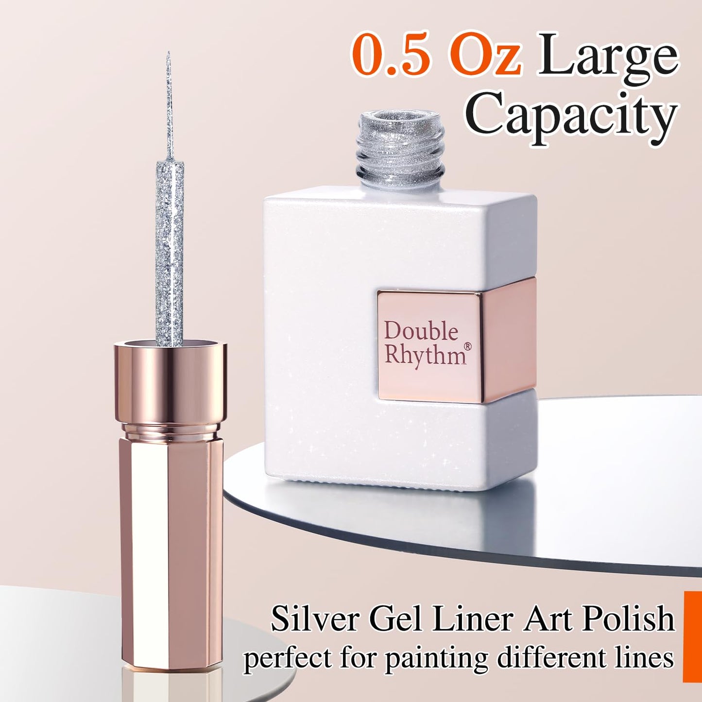 Double Rhythm 15 Ml Metallic Gel Liner Nail Art Bronze Mirror Chrome Painted Drawing Stripper 3D Effect Gel Polish (Glitter Silver-L1001)