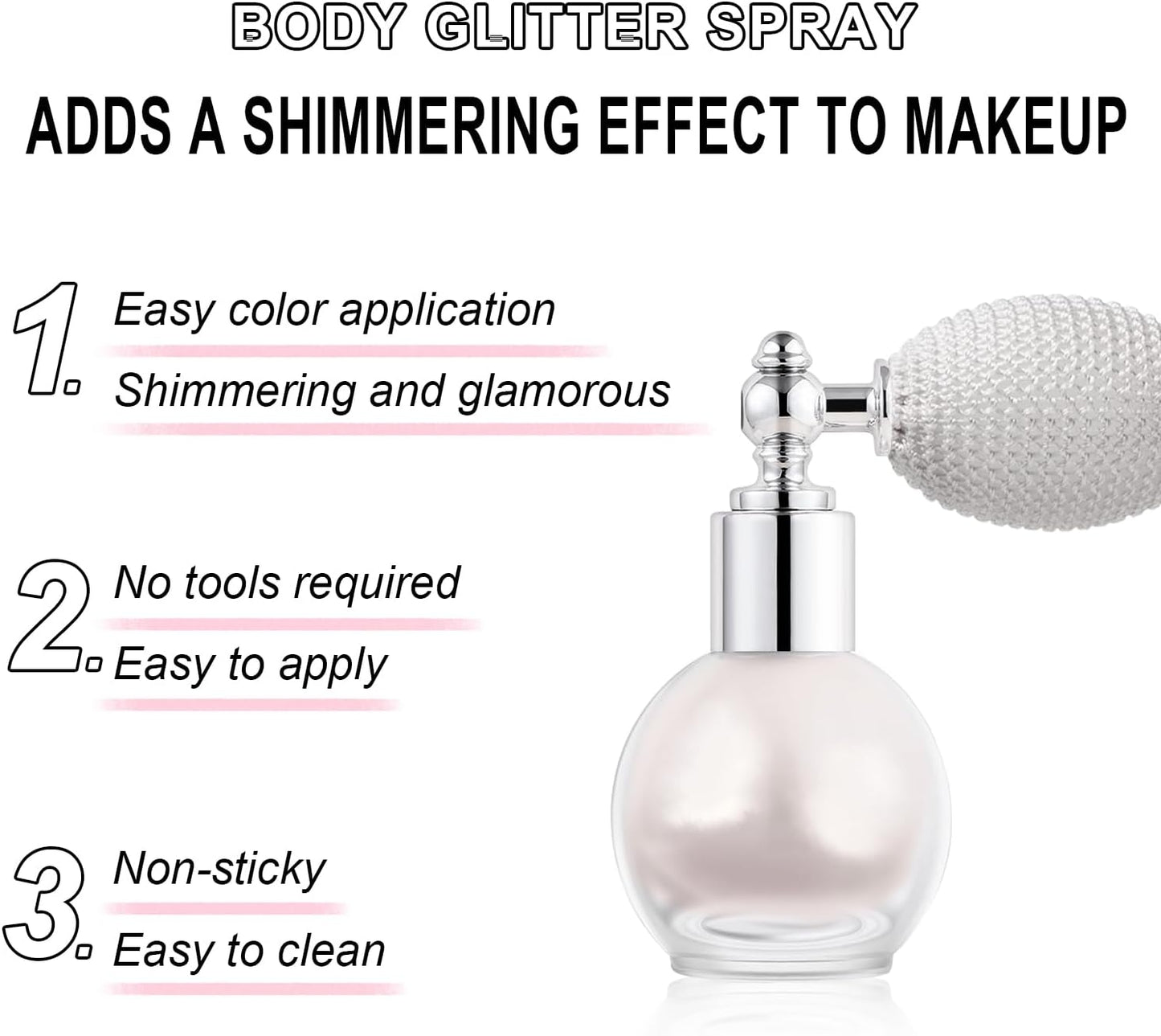 Hair and Body Glitter Spray, Holographic Glitter Highlighter Powder, Face Body Clothes Shiny Glitter, Loose Shimmer Hairspray Festival Rave Prom Accessories (Peal White)