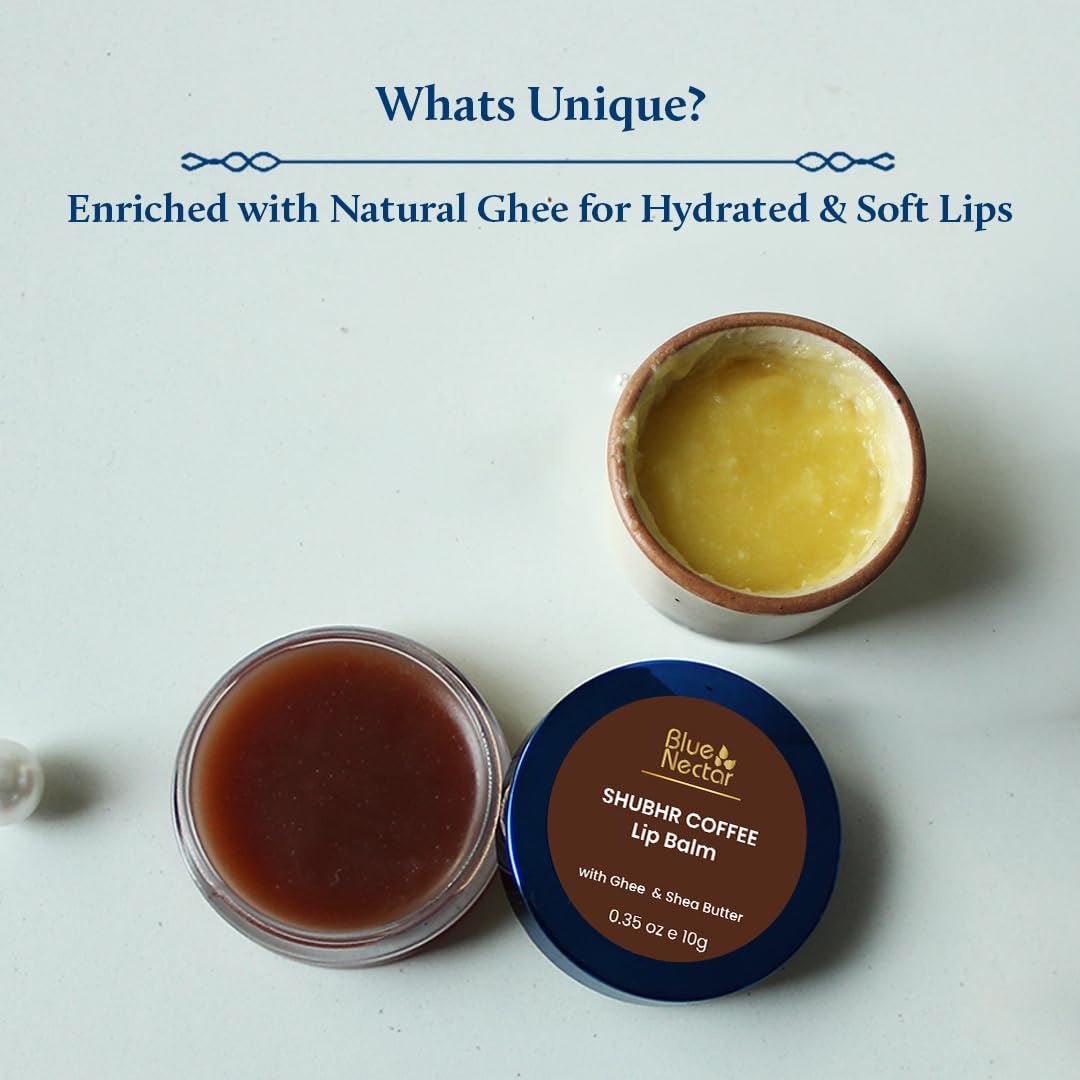 Blue Nectar Natural Hydrating Coffee Lip Balm with Organic Ghee for Dry Cracked Lips | Ayurvedic Lip Gloss with Herbal Clean Ingredients (0.35 oz, 10 Herbs)