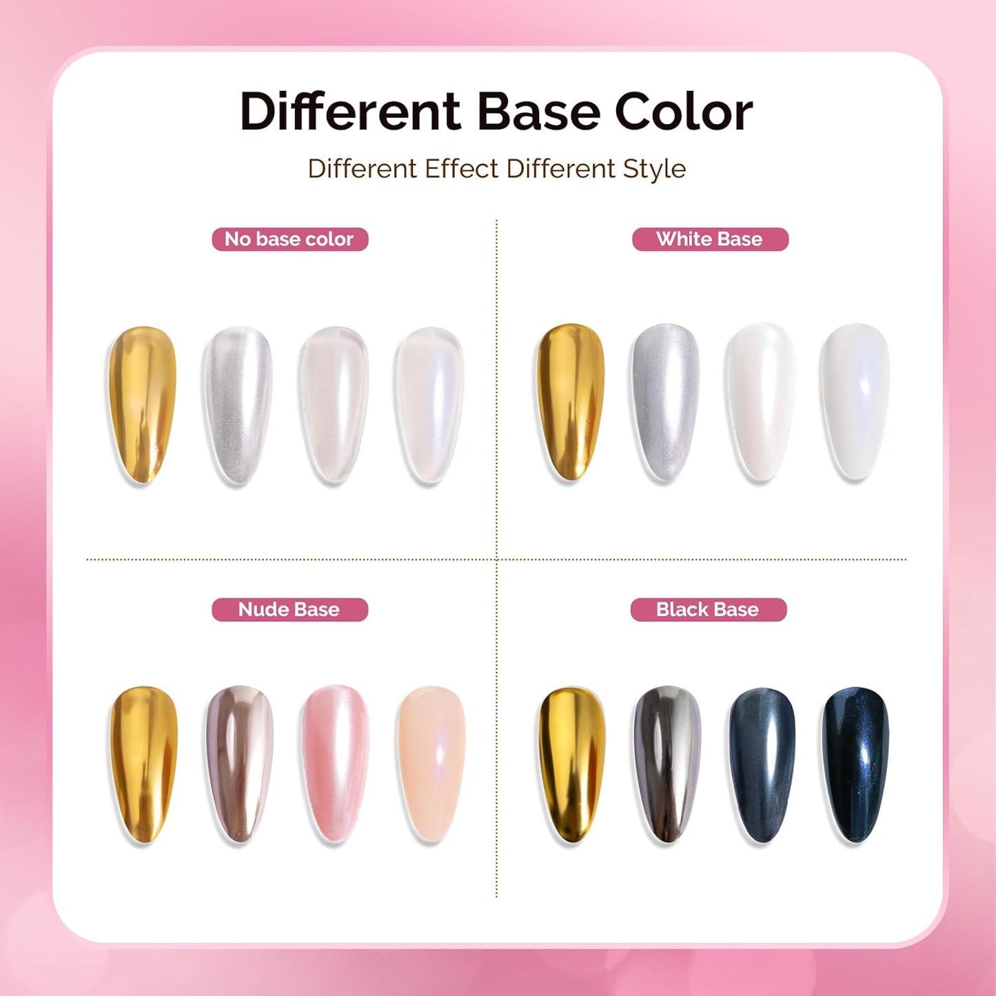 MelodySusie 4Pcs Chrome Nail Powder for Gel Nails, Aurora Fine Glitter Powder Mirror Effect Pigment Pearlescent Mermaid Pigment Pearl Glitter for Home DIY Salon Use