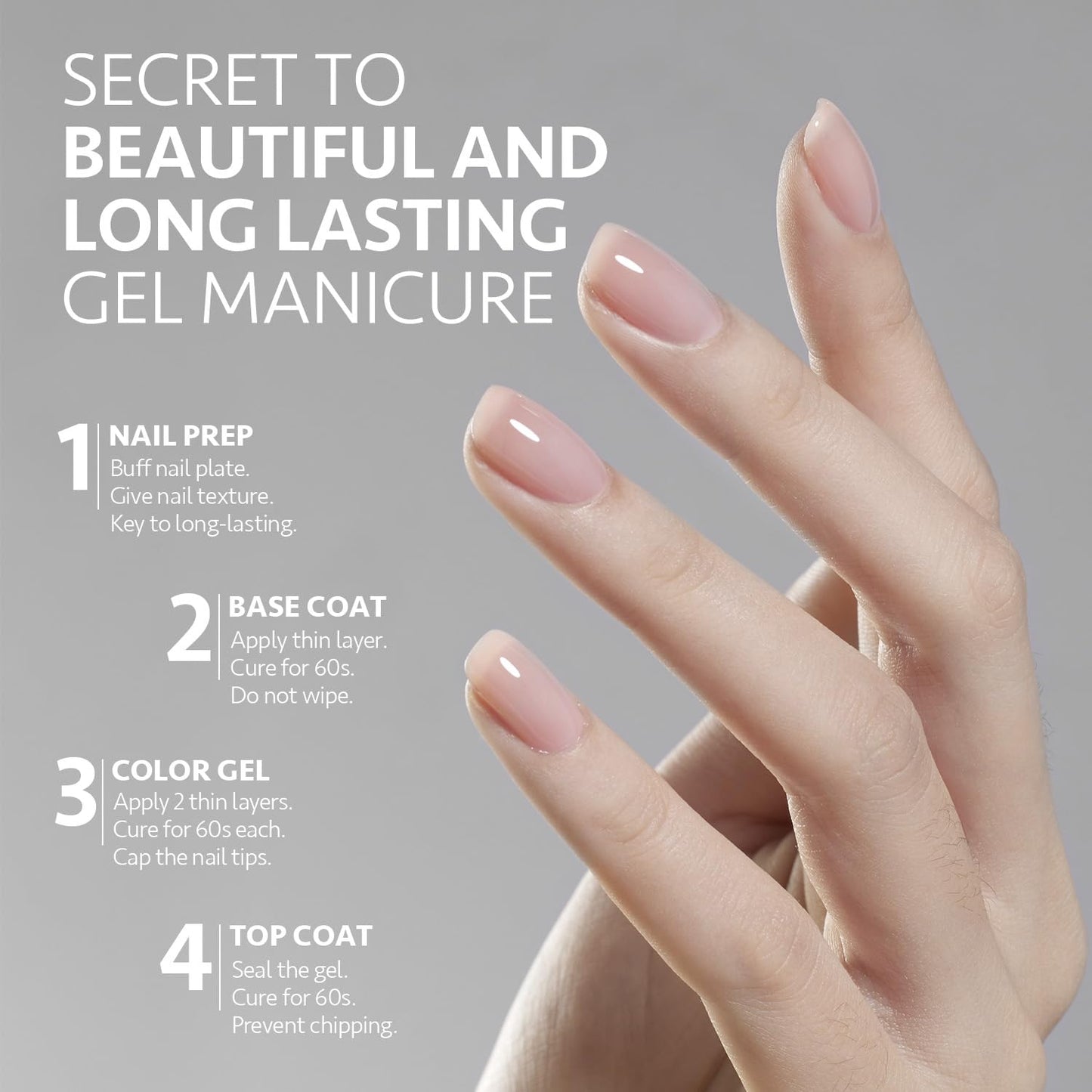 GAOY 16ml 4 Pcs Glassy Gel Top Coat and Base Coat Set, No Wipe Foundation Combination for UV Light Cure Nail Polish