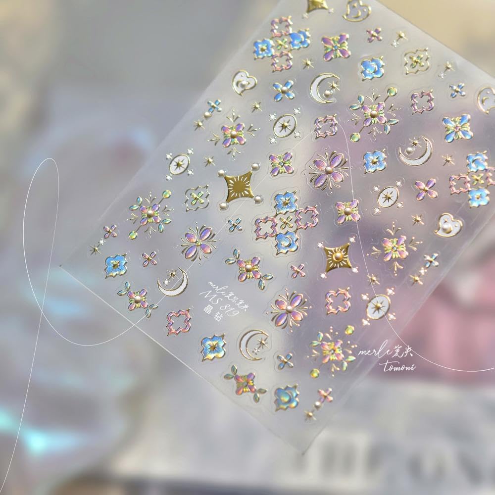 1 Sheet Star Nail Stickers 3D Self-Adhesive Silver Moon Nail Decals 5D Embossed Pink Star Nail Supplies Bohemia Nails Designs New Chinese Style Nails Manicure Accessories for Women