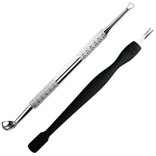 Cuticle Pusher Tool, 2PCS Professional Nail Cuticle Remover Trimmer Cutter Fork Kit, Premium Stainless Steel Durable Manicure Kit for Women, Fingernails and Toenails