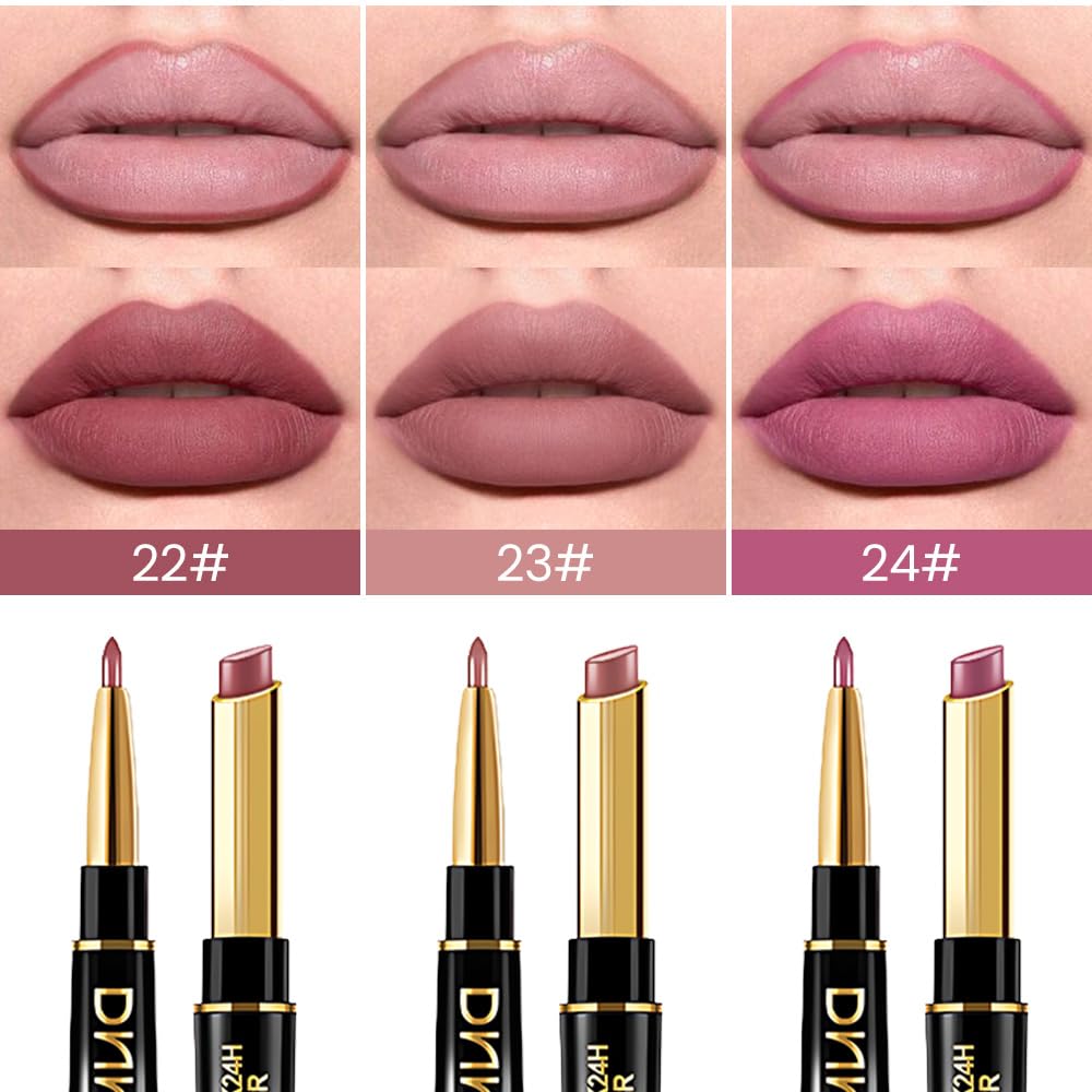 evpct 3Pcs Matte Lip Liner and Lipstick Combo Set Kit for Women, Light Plum Rose Mauve Nude Beige Brown Magic Neutral Lipstick 24 Hours Original Lips Liner Pencil Stain Long Lasting Waterproof