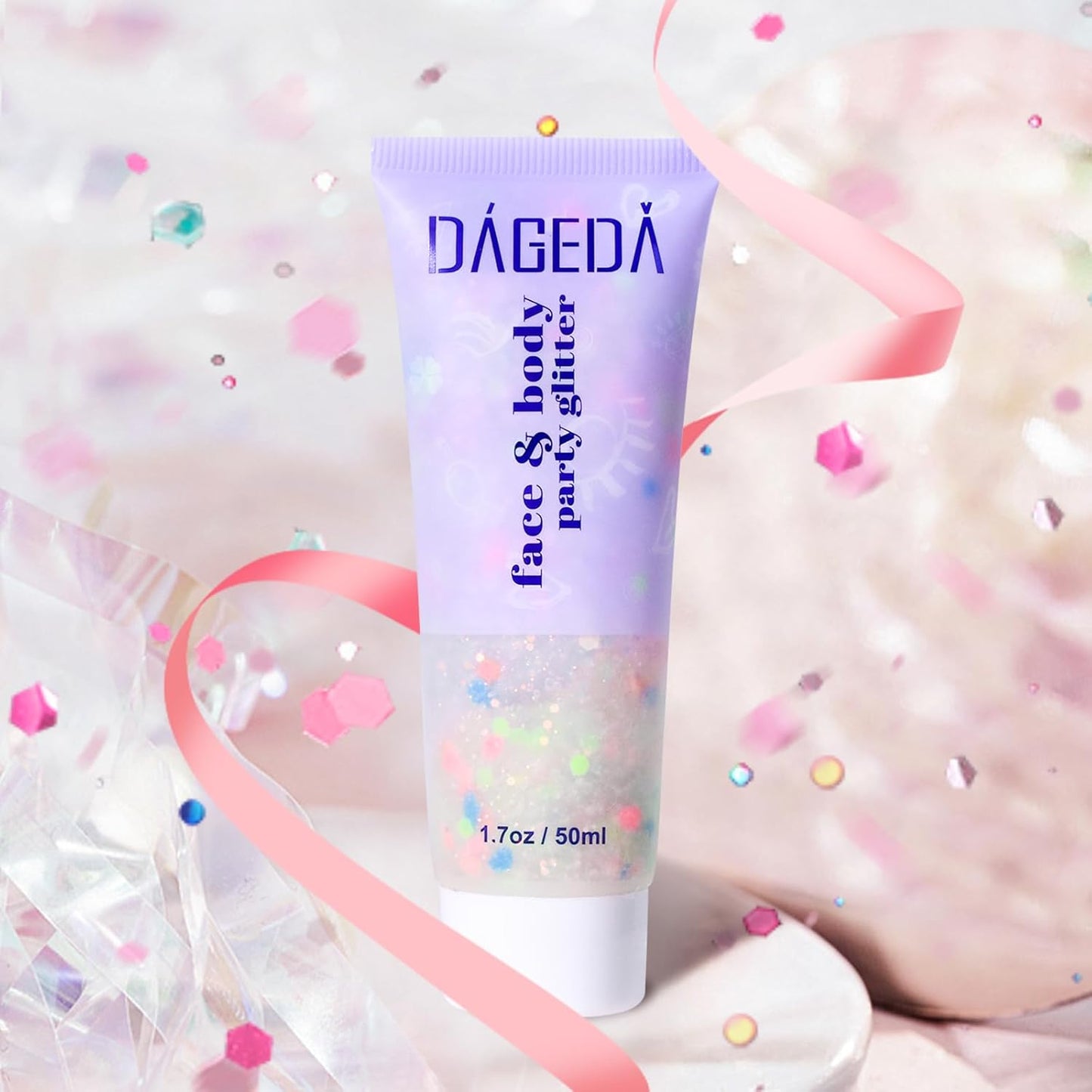 DAGEDA Rainbow Body Glitter Gel, Face Glitter for Pride Day Makeup Sequins Shimmer Eyeshadow, Chunky Glitter for Face Hair, Holographic Cosmetic Laser Powder Festival Glitter Makeup1.7oz (Candy Color)