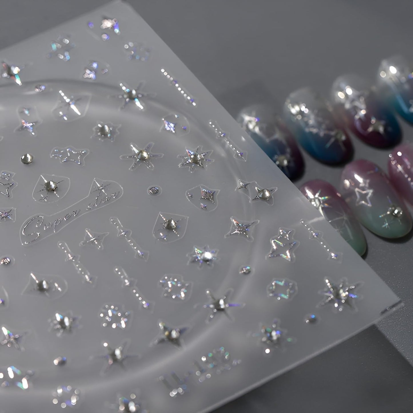 Star Nail Stickers for Nail Art 5D Embossed Self Adhesive Aurora Star Nail Art Stickers Star Nail Decals with Glitter Shiny Nail Art Design Star Nail Supplies for Women for DIY Manicure Decoration