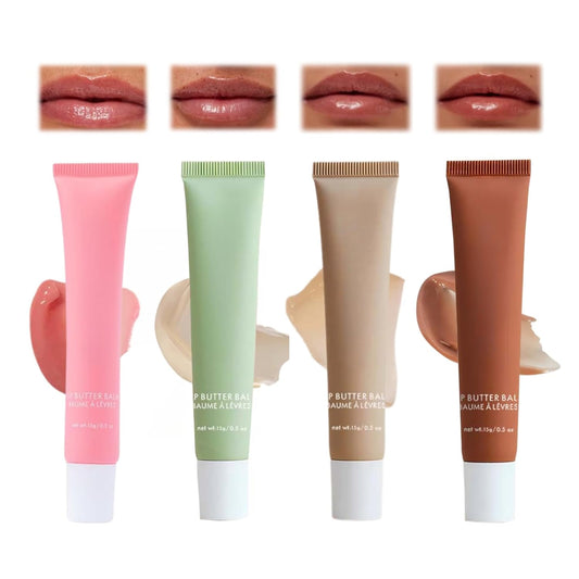 4 Pcs Lip Butter Balm - Tinted Lip Balm Hydrating - Lip Balm Set for Women - Lip Moisturizer for Very Dry Lips - Lip Gloss, Pink Sugar & Vanilla & Sweet Mint & Iced Coffee, Moisturizing Nourishing