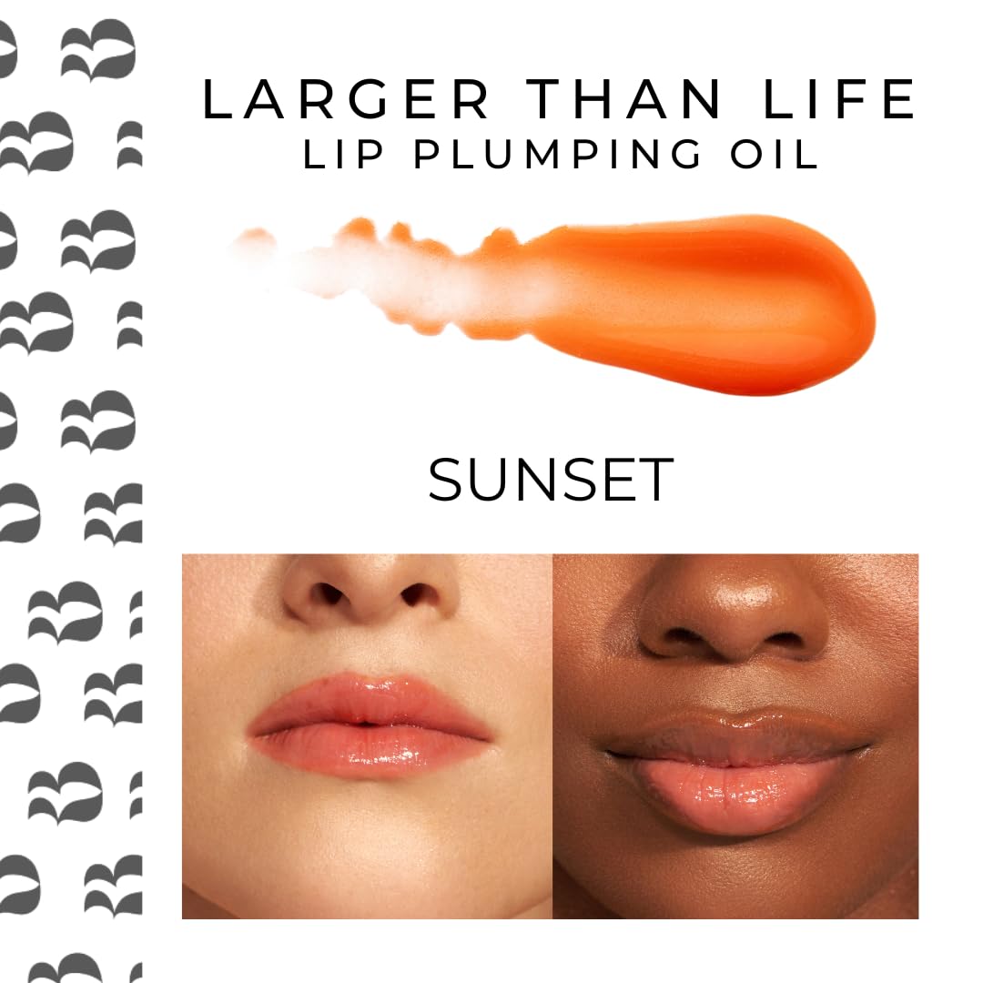 Rinna Beauty Larger Than Life Lip Plumping Oil - Sunset - Moisturizes & Hydrates Lips - Natural Plumping Over Time - Vegan, Cruelty-Free, & Paraben-Free 0.3 Fl Oz