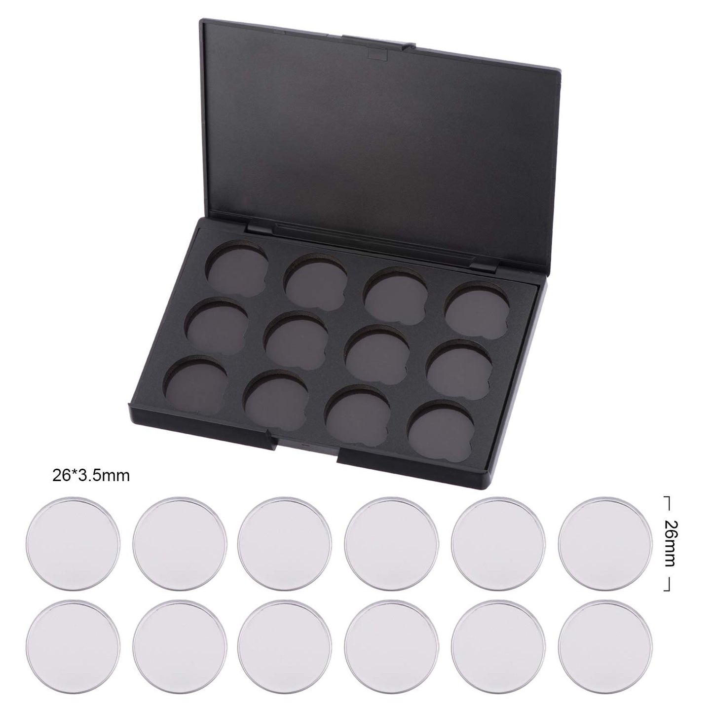 Empty Magnetic Eyeshadow Makeup Palette with 12Pcs 26mm Round Metal Pans