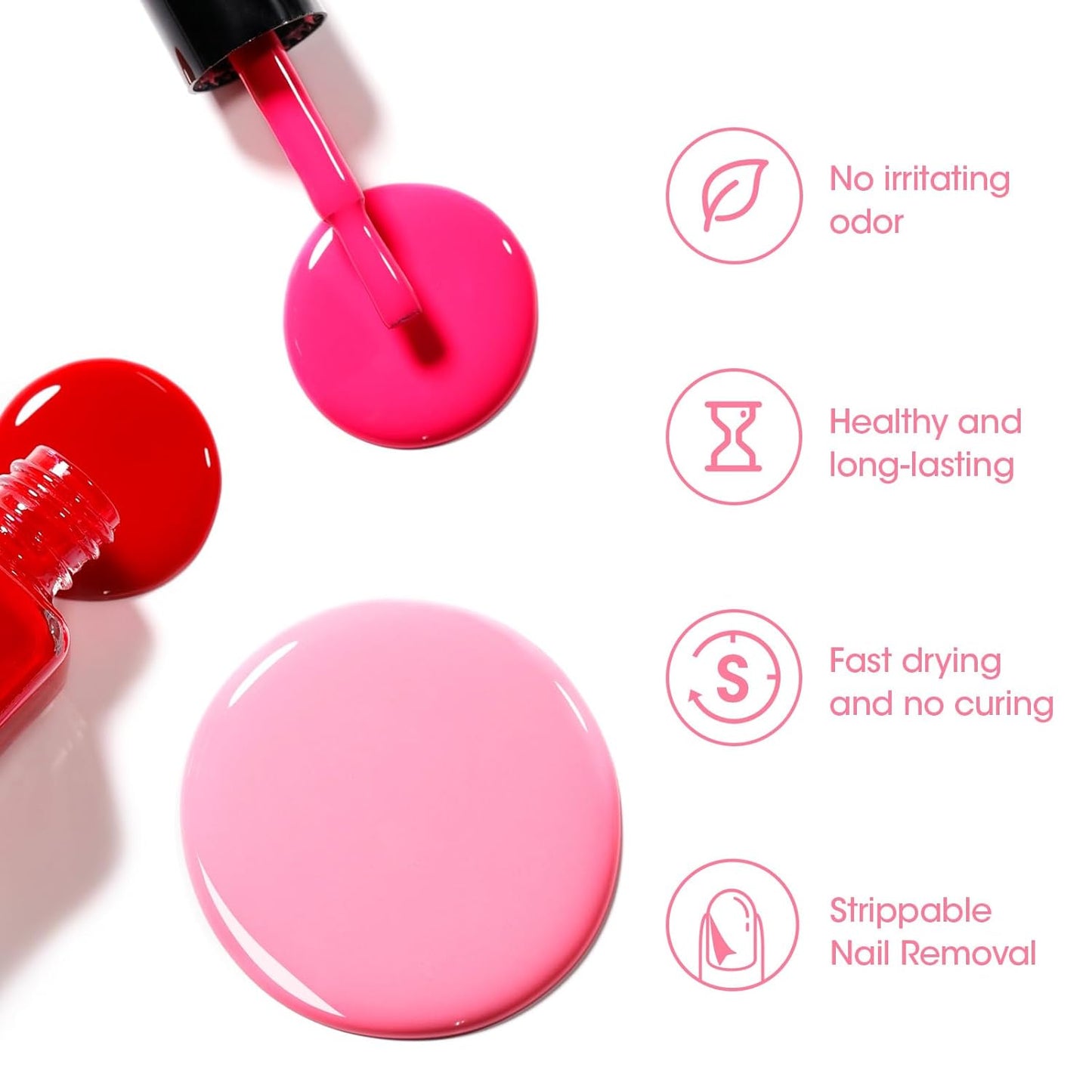 GELLEN Red Pink Nail Polish, Quick Air Dry Natural Traditional Regular Nail Polish Bright Red Hot Pink Set for Acrylic Natural Nails Home Salon, Non UV Gel, Chip Resistant, Hema Free, Non-toxic, 10ml