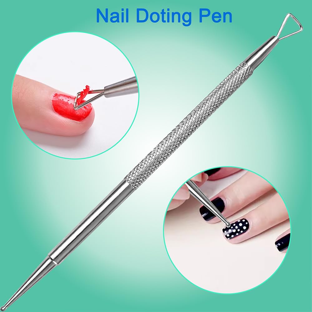 Manicure Kit for Women, 2-Piece Stainless Steel Nail Tools with Double-Ended Cuticle Pusher & Cuter, Gel Polish Remove Tool & Nail Dotter Pen for Nail Art, Home and Salon