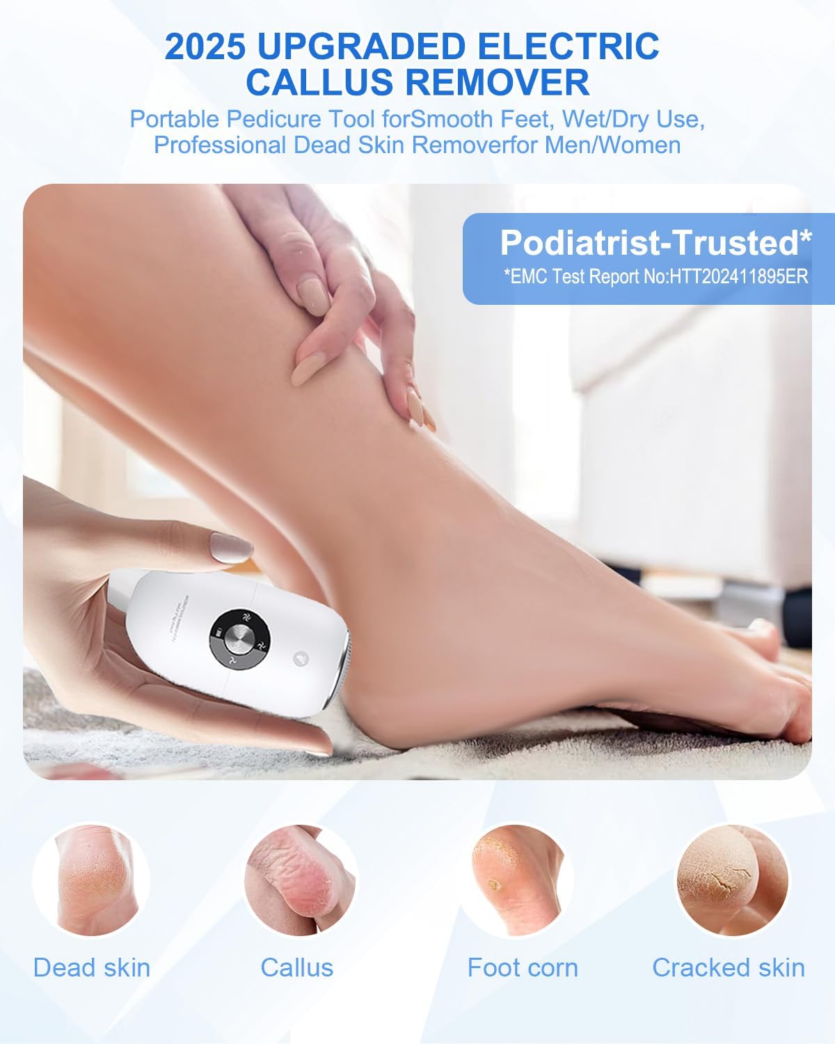 Electric Foot Callus Remover for Women Men, Electric Foot File with Stainless Steel Heads, Rechargeable Callus Remover for Feet, Portable Feet Grinder for Cracked Dry Heels, Dead Skin Calluses