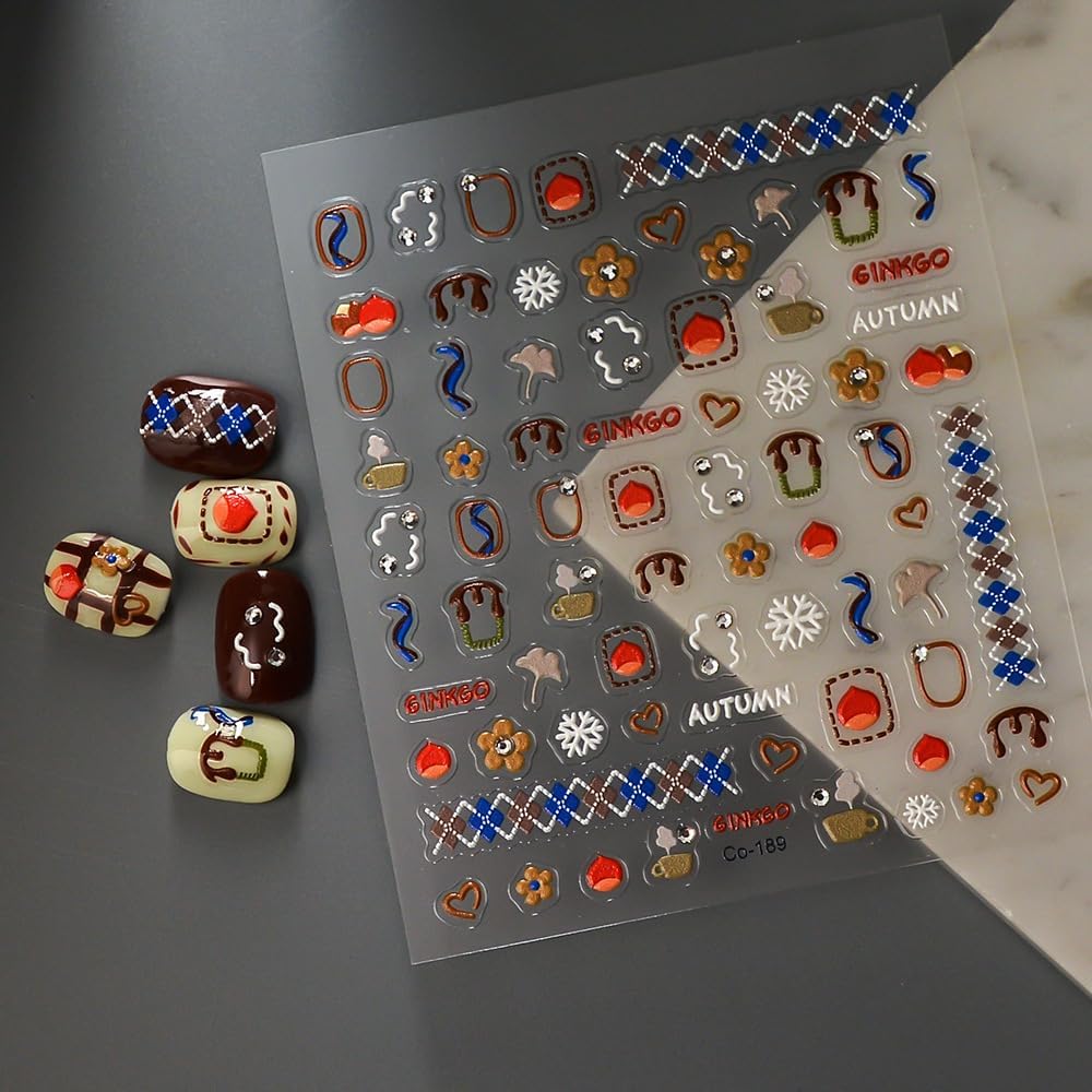 Fall Ginkgo Leaves Nail Art Stickers 5D Embossed Autumn Nail Stickers, Self-Adhesive Durable Nail Art Decals for Women Girls, Nail Wraps Decoration Manicure for DIY Acrylic Nail Accessories